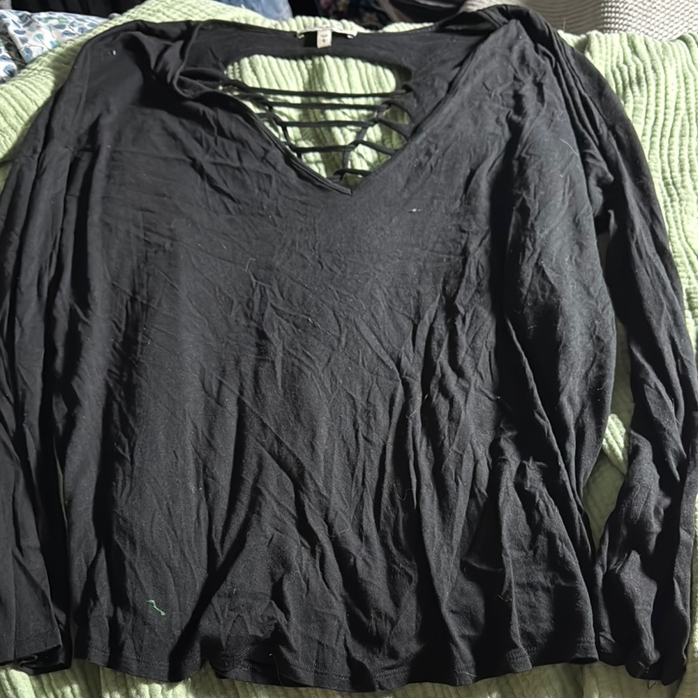 Express Black Long Sleeve Cut Out Blouse